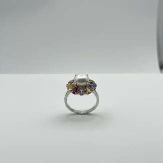 Vintage-Style White Opal & Multi-Gemstone Flower Ring – Colorful Cocktail Jewelry