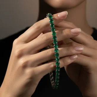 Emerald Green Chrome Diopside Style Round Tennis Bracelet – Classic Silver Line Jewelry
